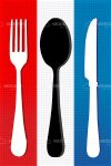 Black and White Cutlery on Red, White and Blue Napkin